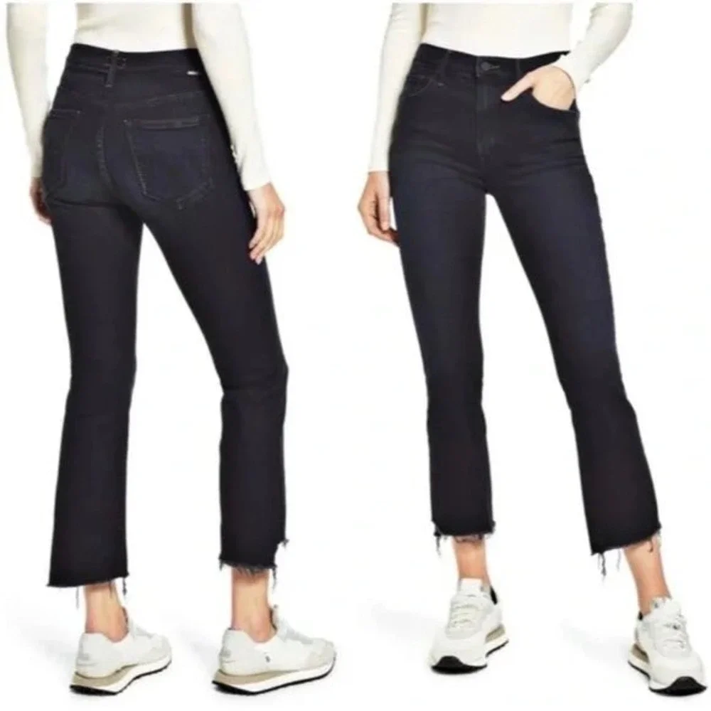 Mother Insider‎ Crop Step Fray Hem Night In Paris Jeans Women 26 Black High Rise